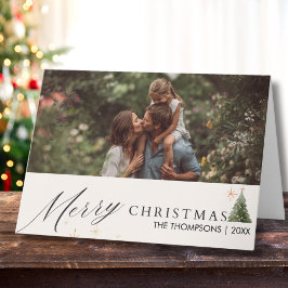 Modern Script Merry Christmas Family Photo Custom Kaart