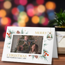 Modern Script Merry Christmas Family Photo Custom Kaart