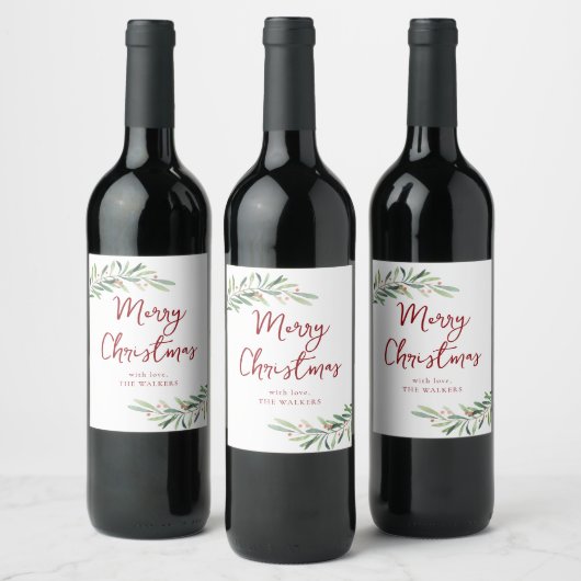 Modern Script Merry Christmas Holiday Party Wijn Etiket (Flessen)