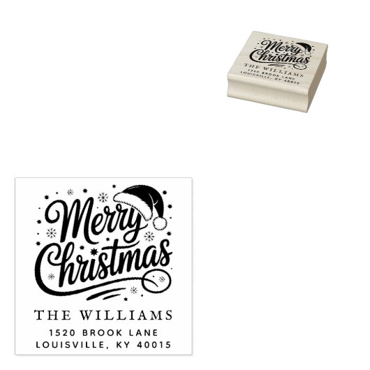 Modern Script Merry Christmas Return Address Rubberstempel (Gestempeld)