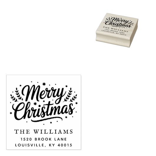 Modern Script Merry Christmas Return Address Rubberstempel (Gestempeld)