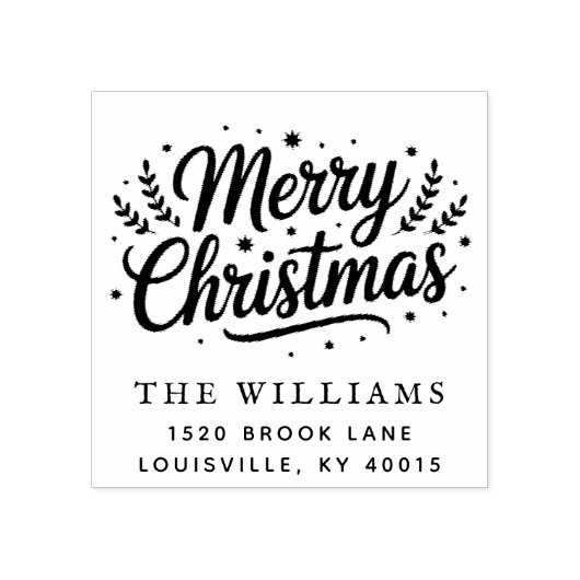 Modern Script Merry Christmas Return Address Rubberstempel (Afrduk)