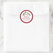 Modern script Merry Christmas rood holly Label (Tas)