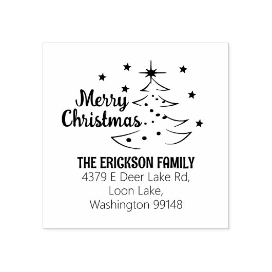 Modern Script Merry Christmas Tree Retouradres Rubberstempel (Afrduk)