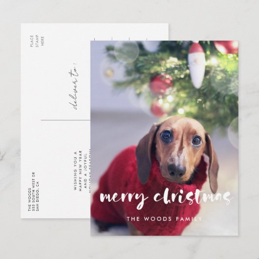 Modern script Merry kerstfoto Briefkaart (Voorkant / Achterkant)