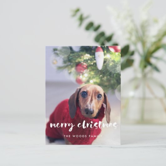 Modern script Merry kerstfoto Briefkaart (Staand voorkant)