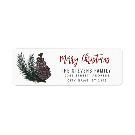 Modern script Merry Kerstpine cone branch La Etiket (Voorkant)