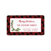 Modern script Merry Kerstred plaid holly Labe Etiket (Voorkant)