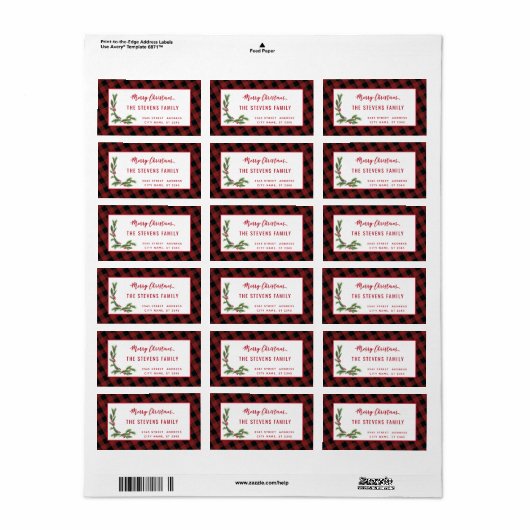 Modern script Merry Kerstred plaid holly Labe Etiket (Full Sheet)