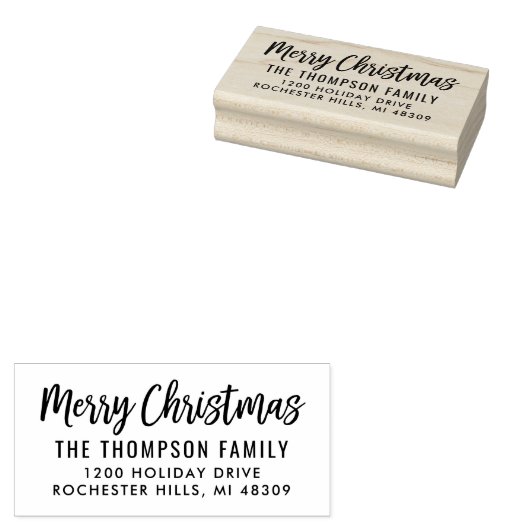 Modern Script Merry-kerstretouradres Rubberstempel (Gestempeld)