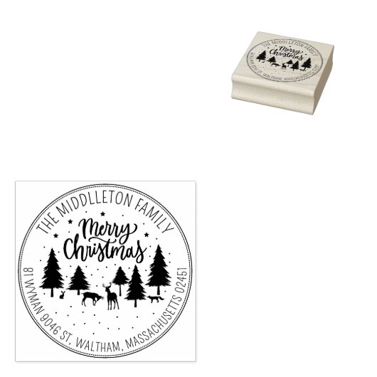 Modern Script Merry-kerstretouradres Rubberstempel (Gestempeld)