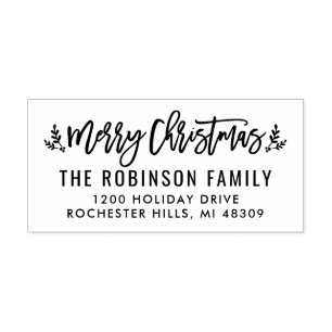 Modern Script Merry-kerstretouradres Rubberstempel