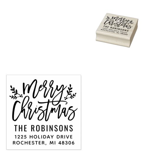 Modern Script Merry-kerstretouradres Rubberstempel (Gestempeld)