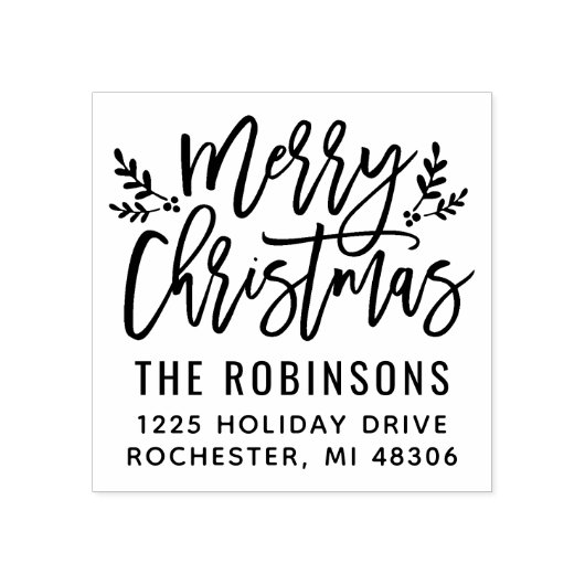 Modern Script Merry-kerstretouradres Rubberstempel (Afrduk)
