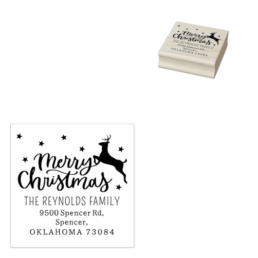 Modern Script Merry-kerstretouradres Rubberstempel (Gestempeld)