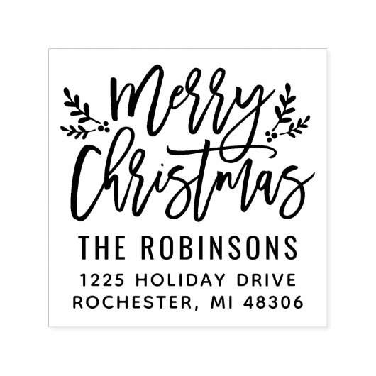 Modern Script Merry-kerstretouradres Zelfinktende Stempel (Design)