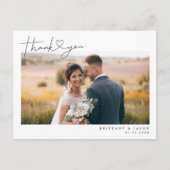 Modern script met hart bruiloft dank u foto briefkaart (Voorkant)