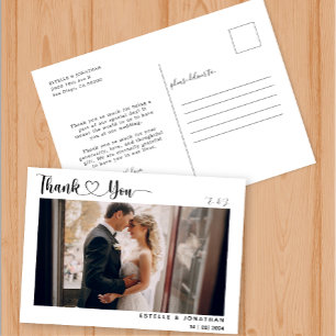 Modern script met hart bruiloft dank u foto feestdagenkaart