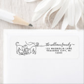 Modern script met speelende honden silhouet etiket (Insitu)