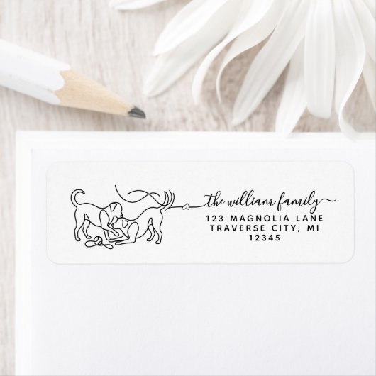 Modern script met speelende honden silhouet etiket (Insitu)