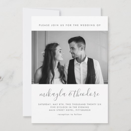 Modern Script met Stippen en Photo Blush Wedding Kaart (Voorkant)