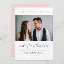 Modern Script met Stippen en Photo Blush Wedding Kaart
