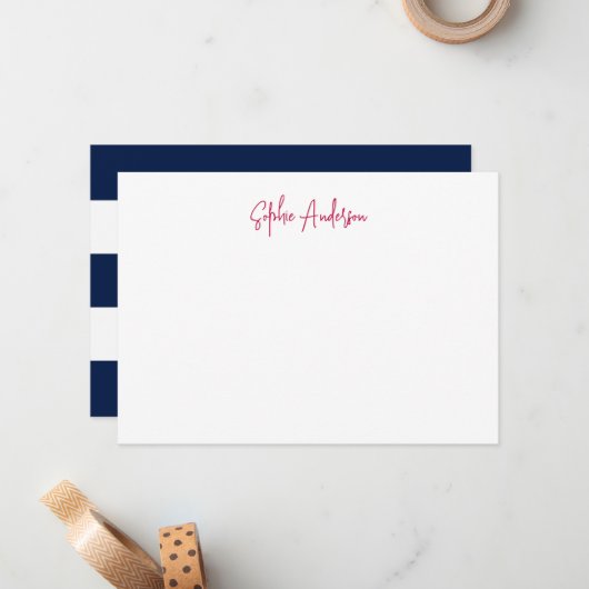 Modern script met witte strepen en aangepaste kleu notitiekaartje (Voorkant / Achterkant in situ)
