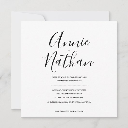 Modern Script Minimal Black & White Wedding Invite (Voorkant)