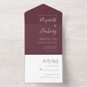Modern Script Minimal Burgundy Wedding All In One Uitnodiging (Binnen)