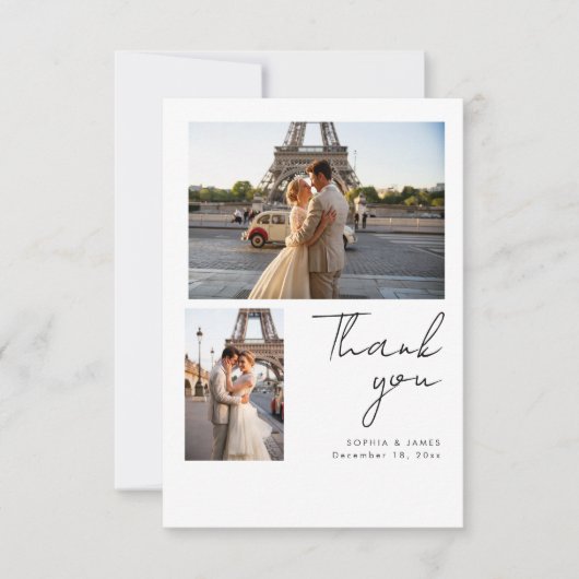 Modern Script Minimal Destination Photo Wedding Bedankkaart (Voorkant)