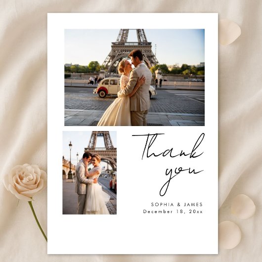 Modern Script Minimal Destination Photo Wedding Bedankkaart