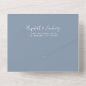 Modern Script Minimal Dusty Blue Wedding All In One Uitnodiging (Achterkant)
