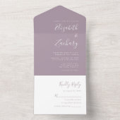 Modern Script Minimal Dusty Lavender Wedding All In One Uitnodiging (Binnen)