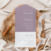 Modern Script Minimal Dusty Lavender Wedding All In One Uitnodiging