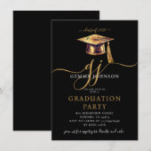Modern Script Minimal Graduation Party Gold Black Kaart (Voorkant / Achterkant)