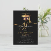 Modern Script Minimal Graduation Party Gold Black Kaart (Staand voorkant)