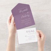 Modern Script Minimal Mauve Wedding All In One Uitnodiging (Afscheurbaar)