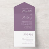 Modern Script Minimal Mauve Wedding All In One Uitnodiging (Binnen)