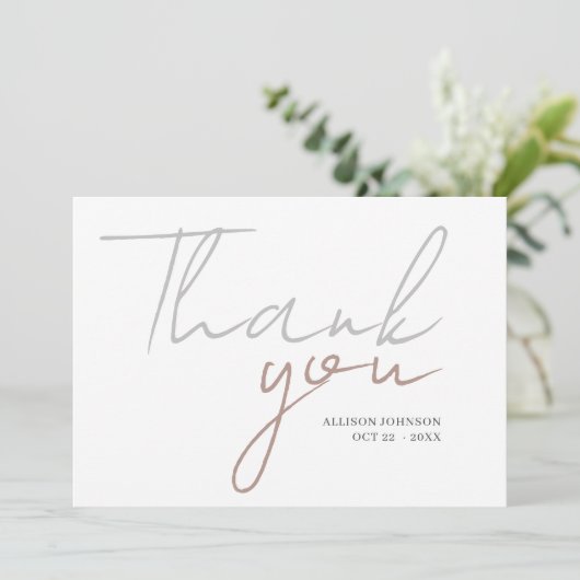 Modern Script Minimal Photo-Baby shower Bedankkaart (Staand voorkant)