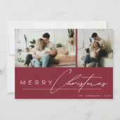 Modern Script Minimal Photo Red Merry Christmas Feestdagenkaart (Voorkant)
