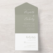 Modern Script Minimal Sage Green Wedding All In One Uitnodiging (Binnen)