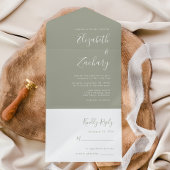 Modern Script Minimal Sage Green Wedding All In One Uitnodiging