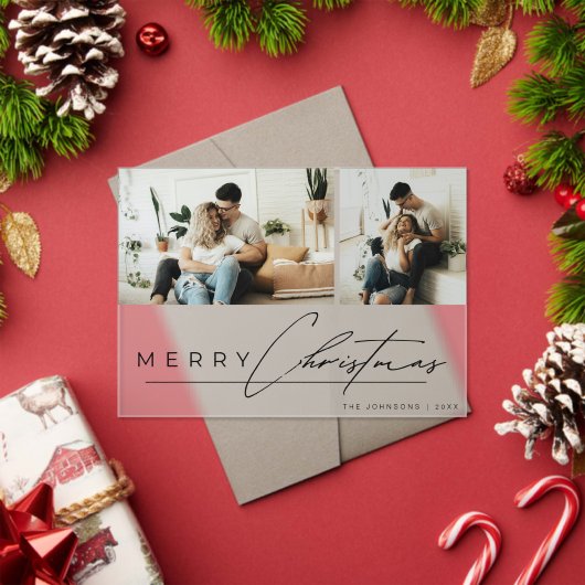 Modern Script Minimal Simple Photo Christmas Card Acryl Uitnodigingen (Insity (Feestdagen))