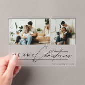 Modern Script Minimal Simple Photo Christmas Card Acryl Uitnodigingen (Insitu (Draagbaar))