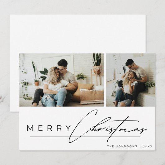 Modern Script Minimal Simple Photo Merry Christmas Feestdagenkaart (Voorkant / Achterkant)