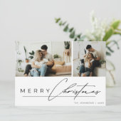 Modern Script Minimal Simple Photo Merry Christmas Feestdagenkaart (Staand voorkant)