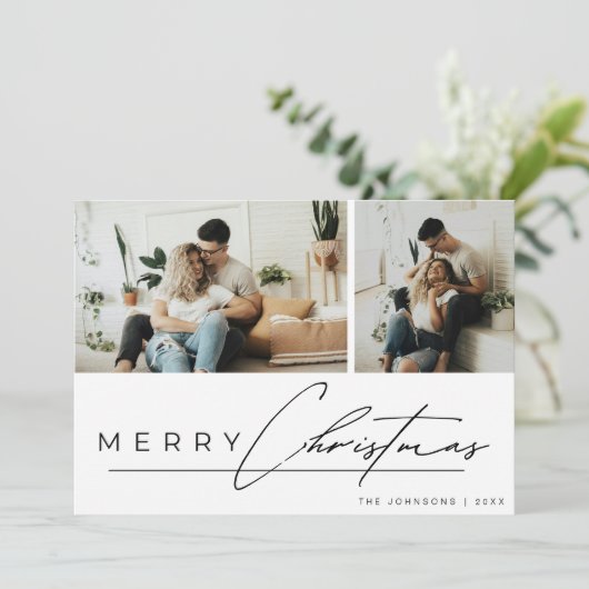 Modern Script Minimal Simple Photo Merry Christmas Feestdagenkaart (Staand voorkant)