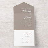 Modern Script Minimal Taupe Bruiloft All In One Uitnodiging (Binnen)
