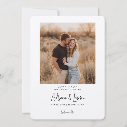 Modern Script Minimal Wedding Photo Save the Date (Voorkant)