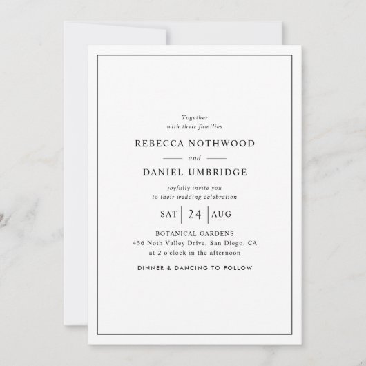 Modern Script Minimale bruiloft Kaart (Voorkant)